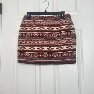 Tribal Patterned Skirt - Burgundy and Cream